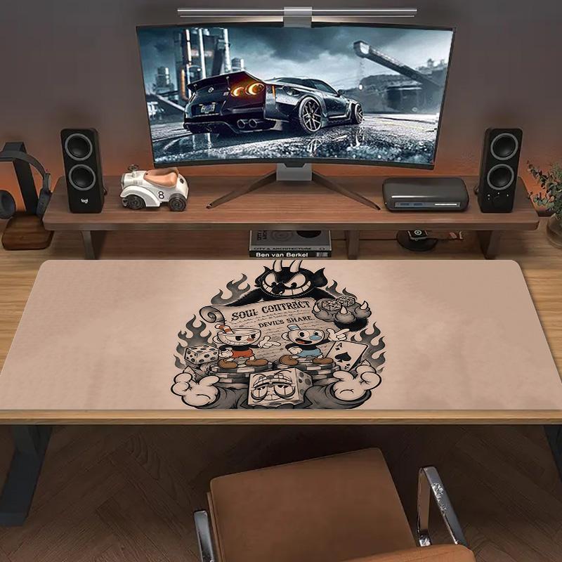 Cuphead & Mugman Druck Kissen Rutschfest Laptop Tablet Großes Mauspads XXL Matte Mini-PC Spielmatte Mit Verriegelter Kante