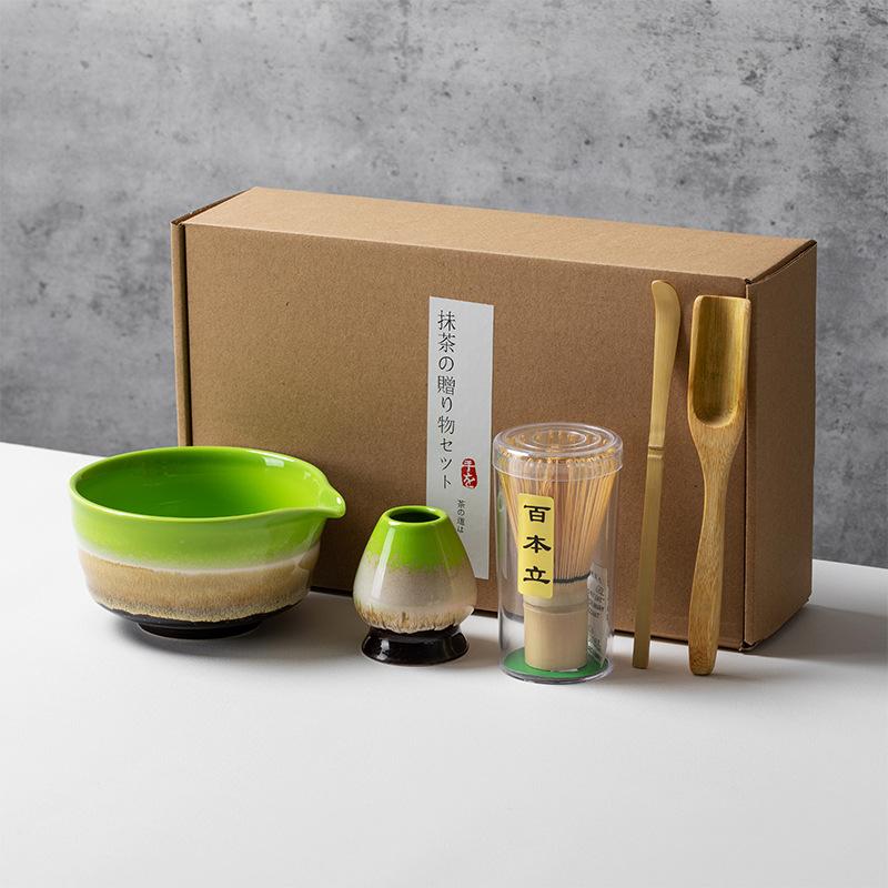 Japanese Style Matcha Tea Set Bamboo Whisk Scoop Ceramic Matcha Bowl Traditional Indoor Handmade Tea-making Tools 4/5pcs/set