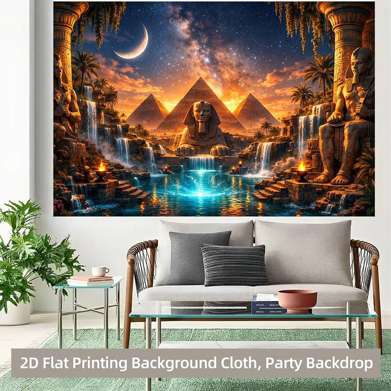 1 piece of 2D background fabric ancient Egyptian stone statues and pyramid polyester background fabric for a banner