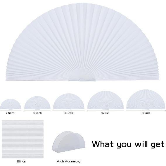 Arch Window Shade Curtains Half Circle Moon Pleated Fabric Blinds Semi Circle Temporary Light Filtering Pleated Paper Shades Half Round Window