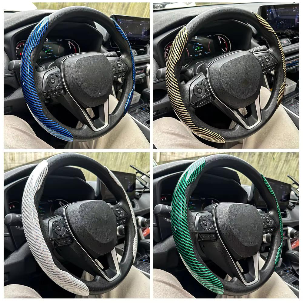 2PCS Universal Car Steering Wheel Cover 38cm Round Steering Wheel Non-slip Smooth Laser Carbon Fiber Car Interior Accessories