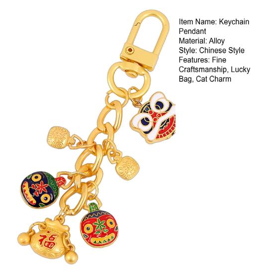Keychain Pendant Layered Design Lion Awakening Fortune-telling Keychain Pendant Bright Color National Style Keychain Lucky Charm Accessory