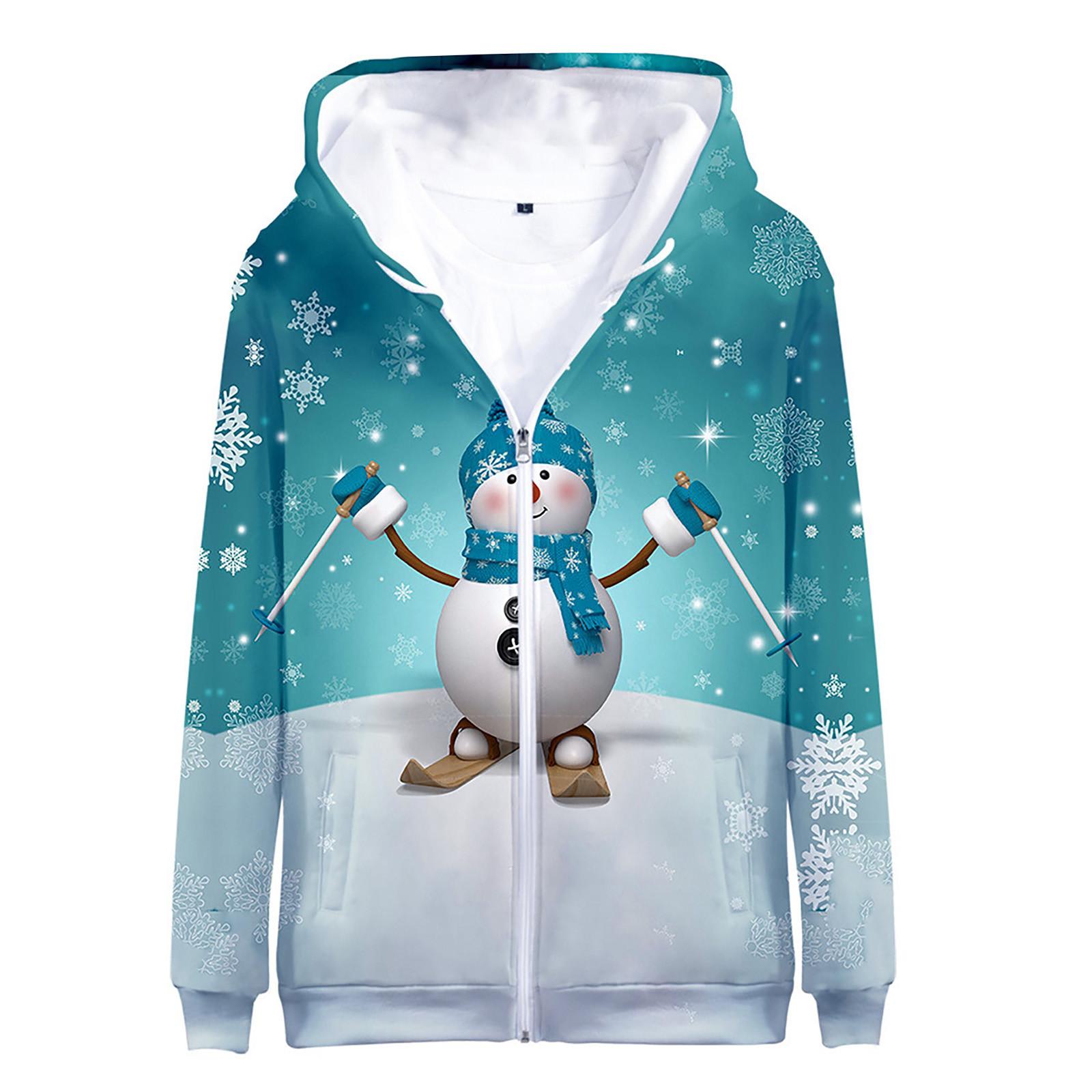 

Мужская рождественская модная куртка с 3D принтом на молнии с капюшоном, свободное повседневное праздничное пальто на молнии XL синий