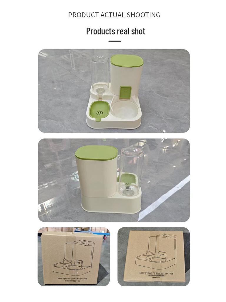 Automatic Dual-Use Pet Feeder & Water Dispenser with Large Ceramic Double Bowls for Cats and Dogs