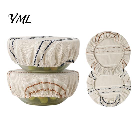 Accessoires de Rangement de Cuisine Rayés Rétro, Couvercles pour Pots à Levain, Couvercles Élastiques Réutilisables en Lin pour Bols, Couvercles Élastifiés pour Réfrigérateur, Tissu Respirant pour Aliments