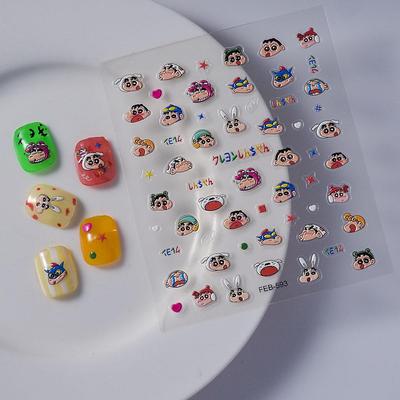 5D Japanese Cartoon Boy Nail Stickers: Embossed 3D Design, Self-Adhesive, DIY Nail Decorations for Kids