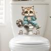 Funny Cat Playing Phone Toilet Sticker Self Adhesive Waterproof Bathroom Decor