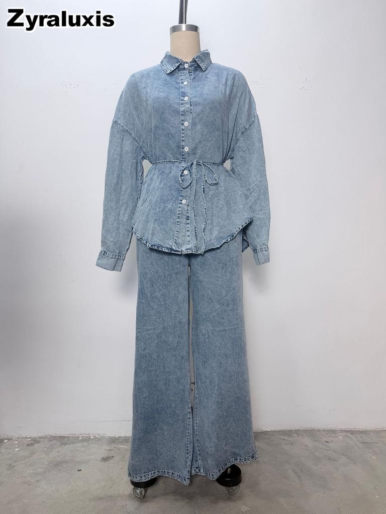 Damen Herbst Herbst Neuer Taillengürtel Strickjacke Halber Rock Denim Mode Lässiges Set