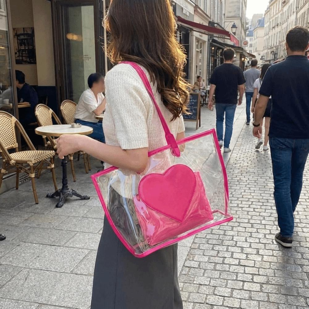 Versatile Transparent Handbags Large Capacity Beach Bag Jelly Color Shoulder Bag  Trendy Fashion