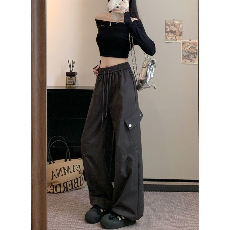 American Style Sexy High Waist Style In Gray Casual Pants Cargo Pants Women's Autumn Loose Drooping Loose Pants Straight-Leg Pants Mop Pants