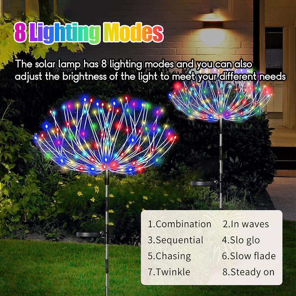 3/4/5PCS LED Solar Firework Light ,Outdoor Waterproof Garden Lights 8 Modes Fairy Lights For Party Pathway Yard DIY Decor