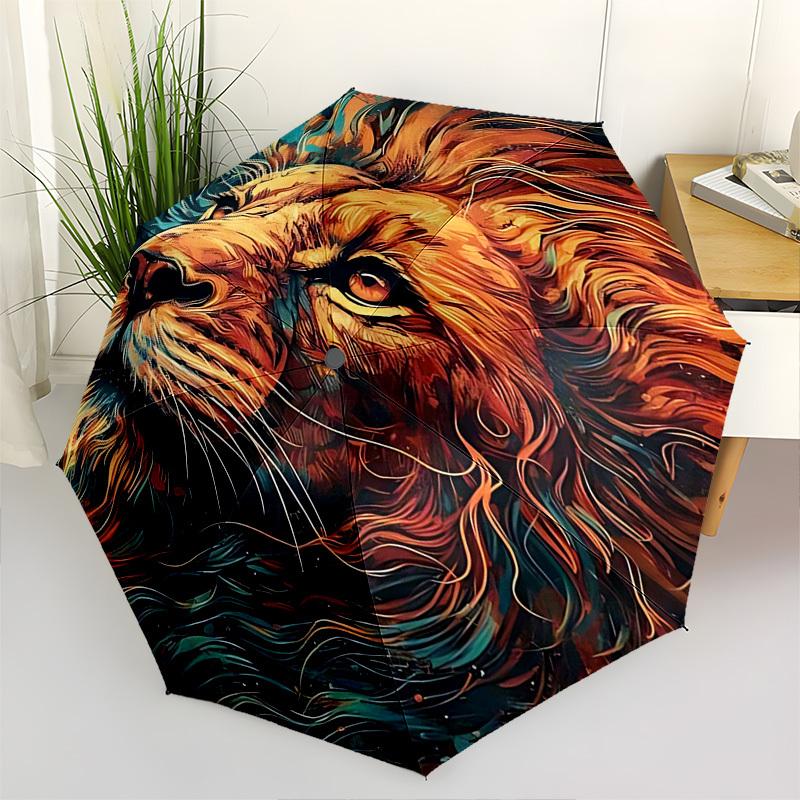 1pc Flaming Lion Auto-Open Close Umbrella with Foldable Design, 8-Bone Iron Frame, Outdoor, Ideal Gift for Fans, Travelers, Daily Use.B069