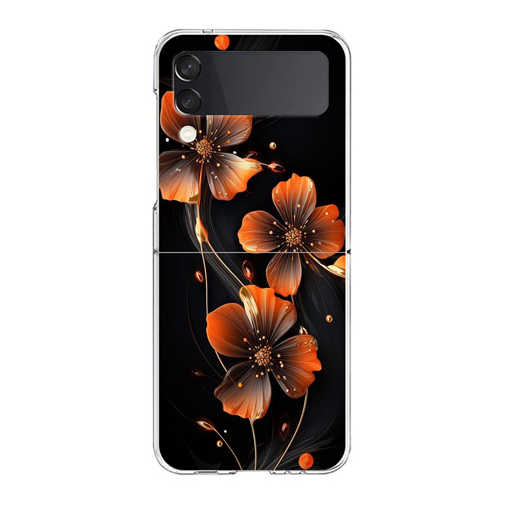 Phone Case For Samsung Galaxy Z Flip 3 4 5 Hard Folding Clear PC Bumper Beauty Flowers Leaves For Samsung Z Flip 6 Back Cover