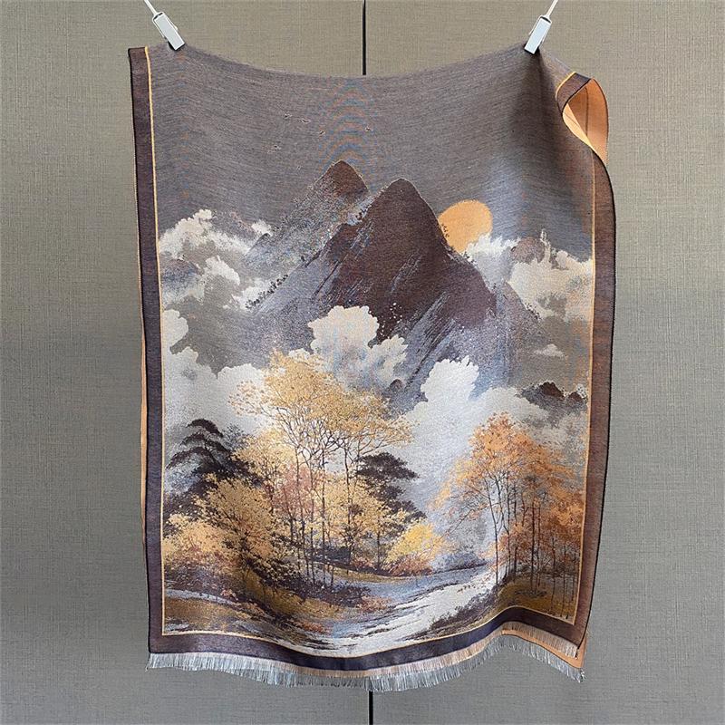 70*185cm Luxury Scarf Women Winter Warm Soft Shawls Faux Cashmere Painting Designer Thick Floral Wrap Poncho Pashmina Blanket