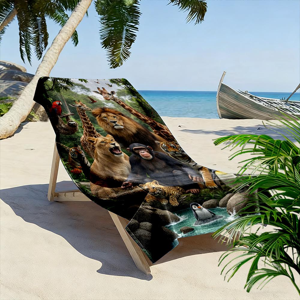 Wild Animals In Jungle Illustration Beach Towel Quick-drying for Travel Outdoor Sports Jogging Beach and Swimming