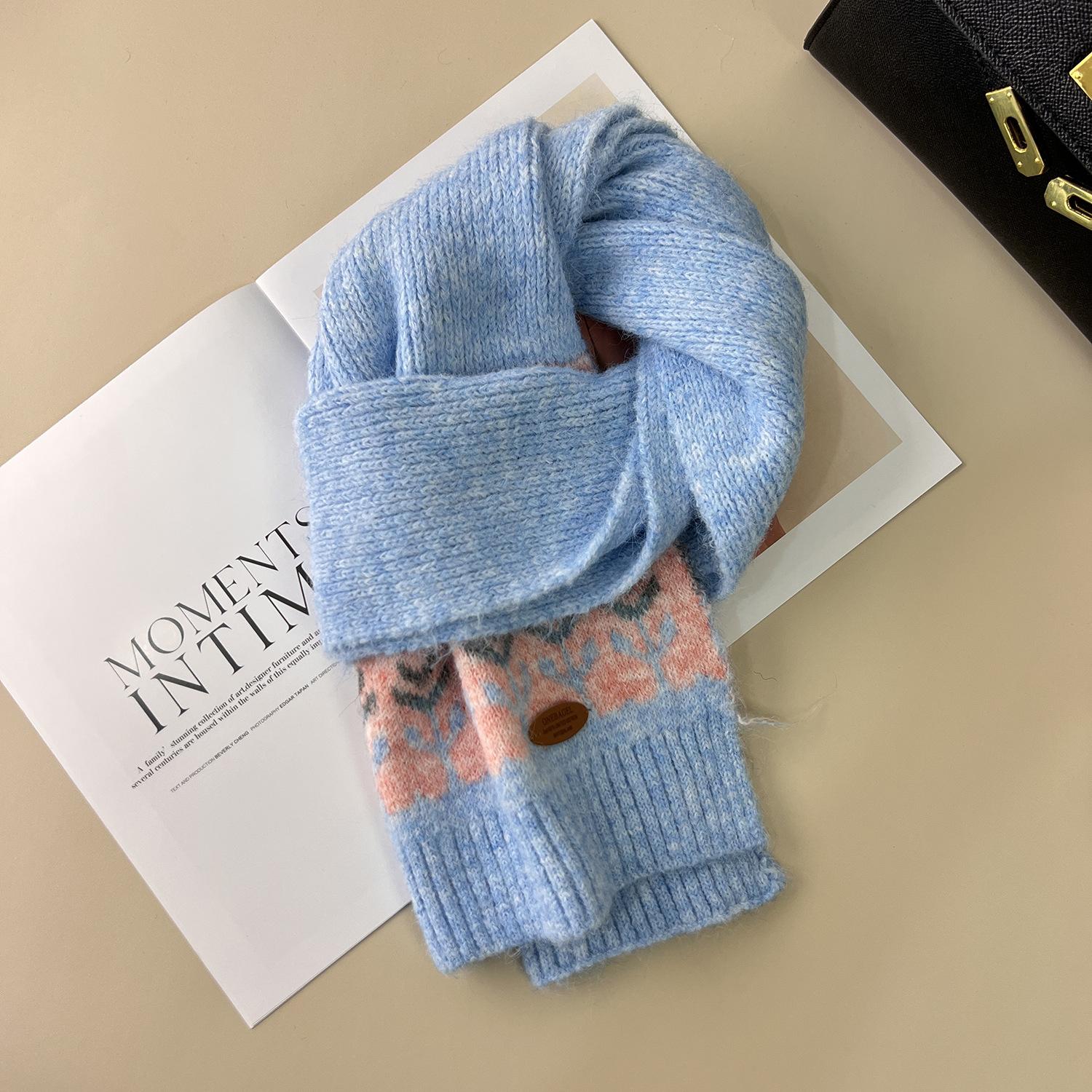 

Женский красный вязаный шерстяной шарф: Плотный, Теплый и Универсальный для Зимы 2025 160*22CM синий