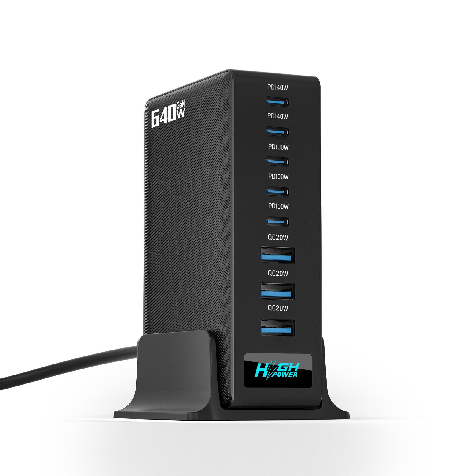 

640W 380W USB C Charger PD3.1 Type C 140W GaN Fast Charging Multiple 8 Ports Desktop Charger Station for Phone Tablet and Laptop EU