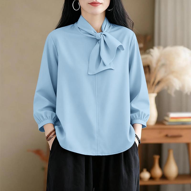 ZANZEA Women Casual Round Neck Solid Color Elegant 3/4 Sleeve Blouse