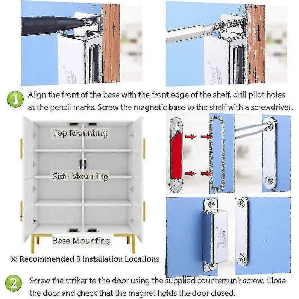 28kg Strong Magnetic Closet Door Magnet 2 Pieces Stainless Steel Magnetic Closet Door Catches For Furniture Strong Powerful Magnet For Drawers, Shower