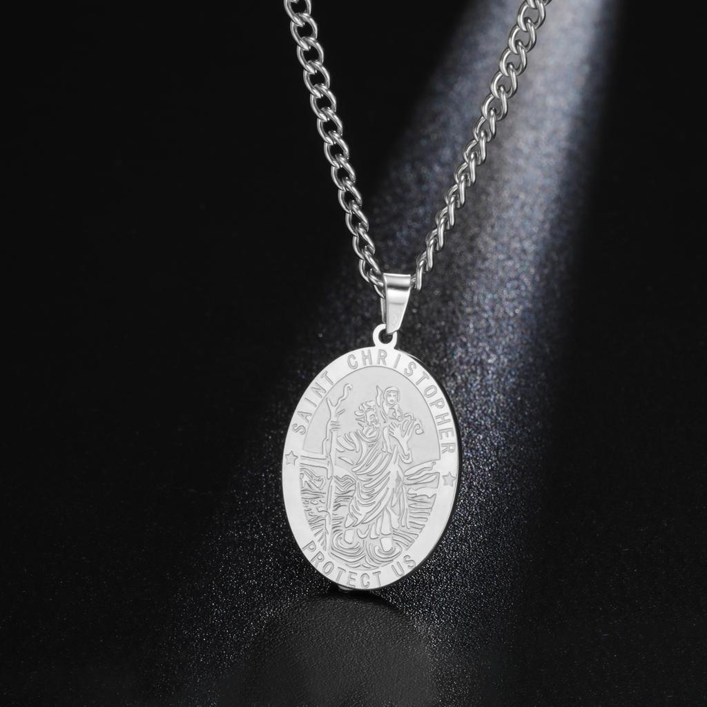 LIKGREAT Naszyjnik z wisiorkiem Świętego Krzysztofa dla Mężczyzn Kobiet Ochrona w Podróży Błogosławieństwo Katolski Amulet Prezenty Biżuteria ze Stali Nierdzewnej