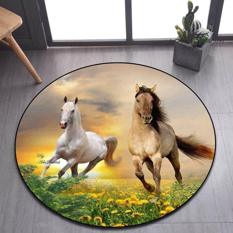 Pentium's Stallion Series Round Carpet Bohemian Style Hippie Decorative Carpet Non-slip Carpet Bedroom Living Room Home Decor