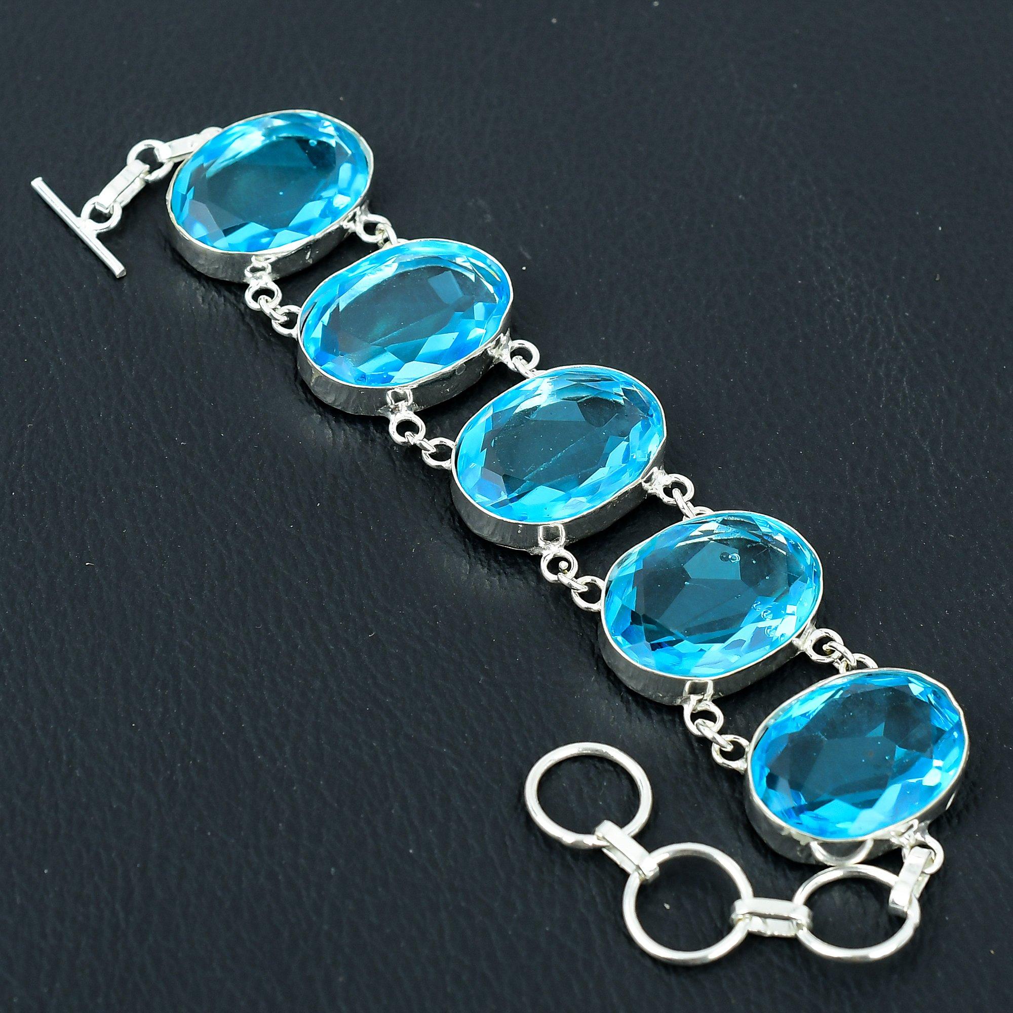 

Ювелирный браслет ручной работы из стерлингового серебра 925 пробы со швейцарским голубым топазом 7-8 дюймов