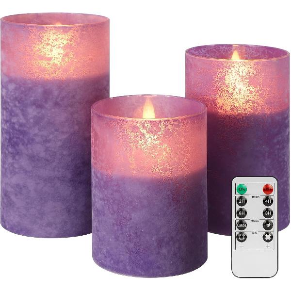 ANGELLOONG Glass Battery Operated Candles with Remote, Flameless Candles with Flickering Flame, Pillar LED Electric Timer Candle for Home Decor,