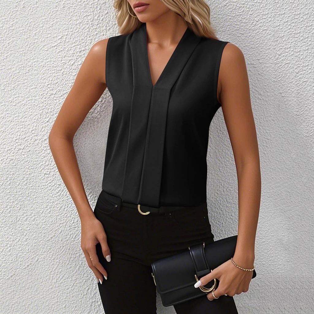 Women's Summer Fashion V-Neck Casual Sleeveless Blouse Color Tops
