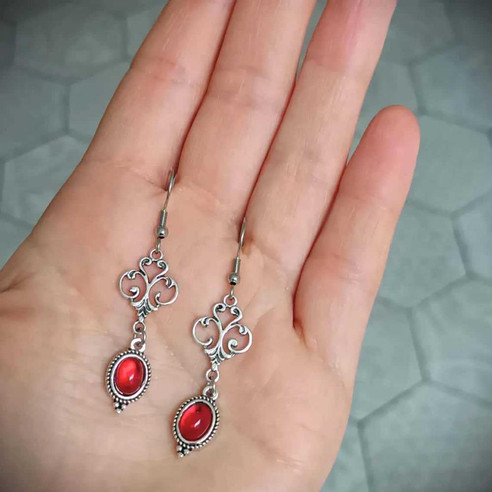 Charm Gothic Oval-shaped Blood Red Glass Crystal Pendant Dangle Earring for Women Halloween Party Vampire Bride Y2K Jewelry Gift