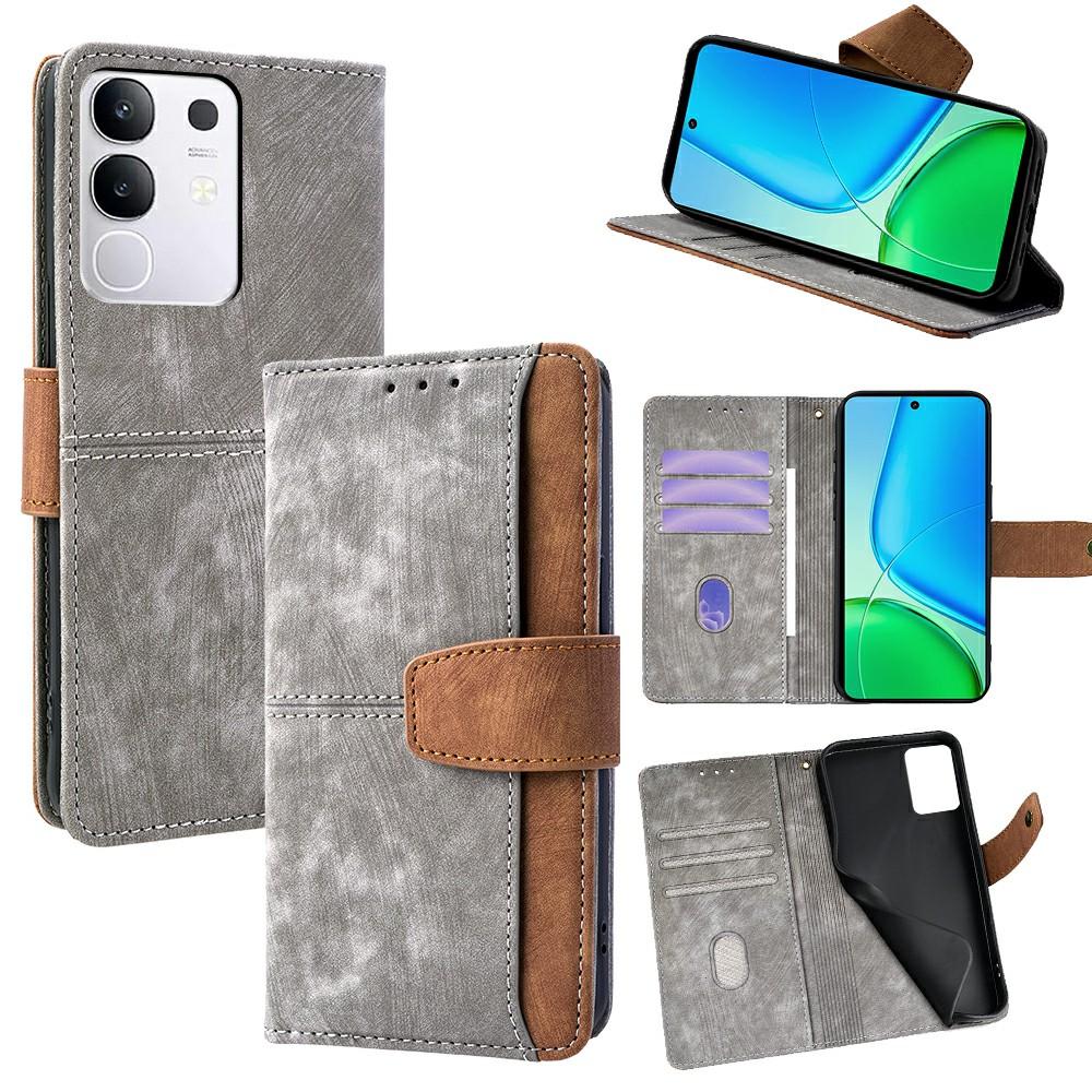 For vivo Y29 4G Case RFID Blocking Color Splicing PU Leather Wallet Phone Cover