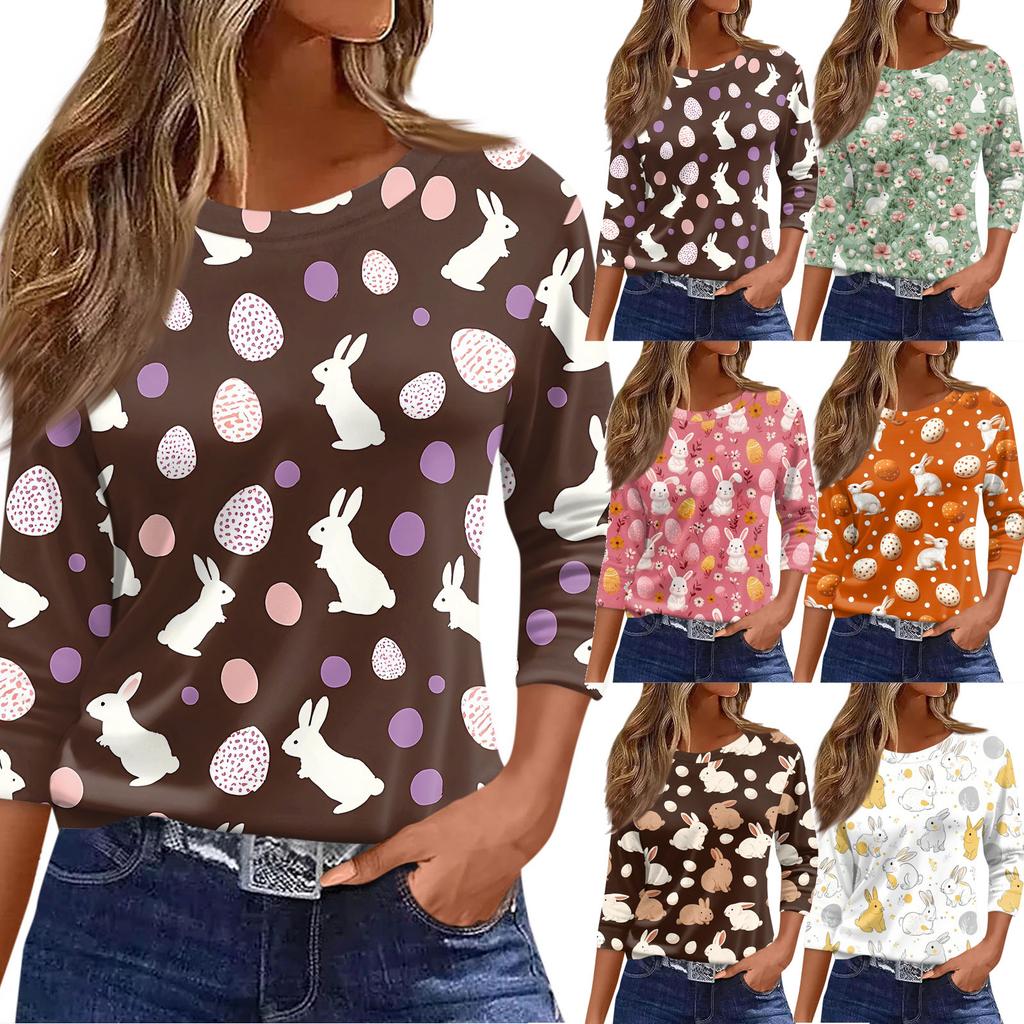 Damen T-Shirt mit Weihnachtsdruck, 3/4-Ärmel, für den Alltag, Wochenendmode, Basic, Rundhalsausschnitt, normales Oberteil