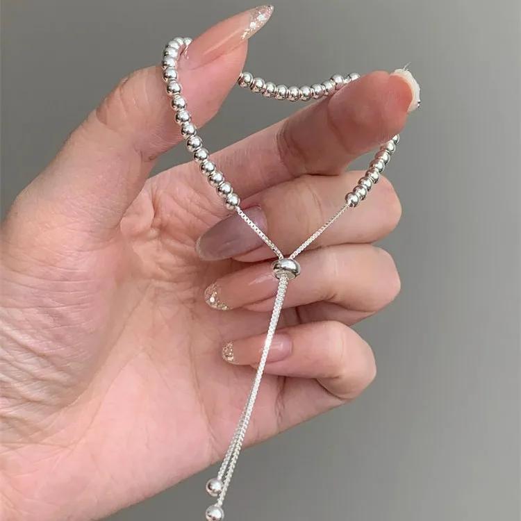 925 Silver Bead Bracelet For Women Korean Fashion Adjustable Luxury Jewelry Original Designer Beaded Bracelet