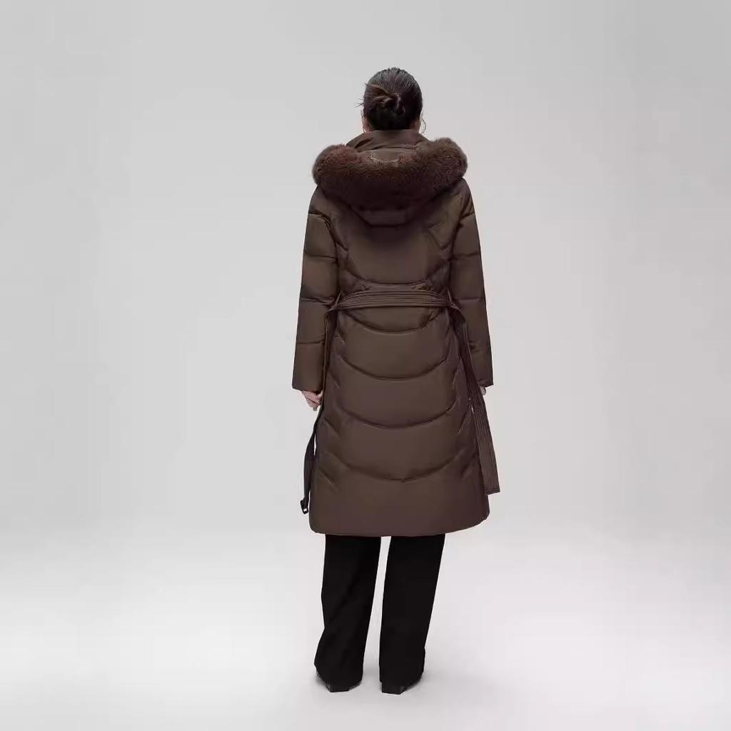 Down Jacket Women's Long Over-the-knee Fur Collar Waist Slim White Duck Down New Winter Coat