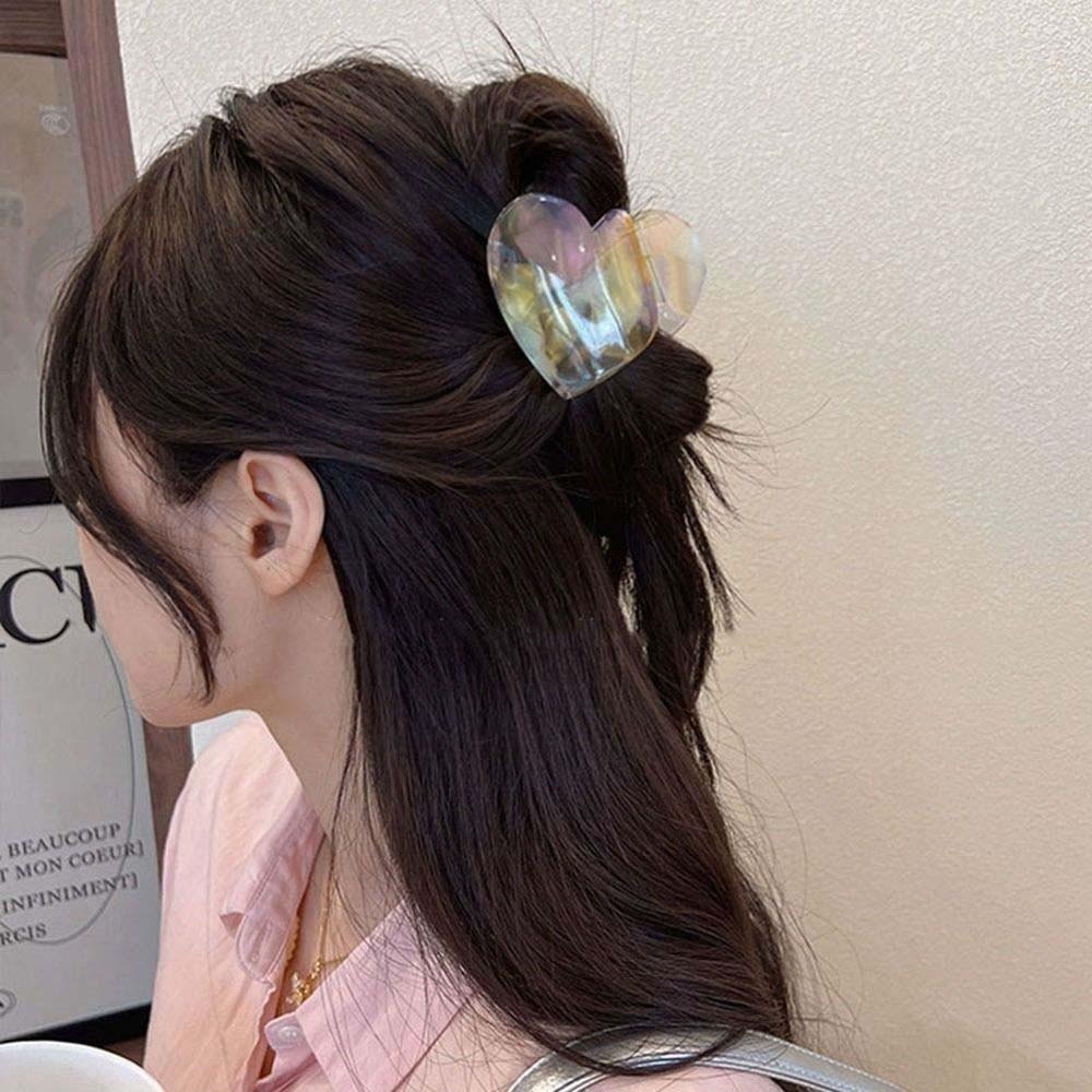 Korean Style Acetic Acid Hair Claw Elegant Plaid Hair Claw Hair Accessories Heart Shark Clip  Gifts