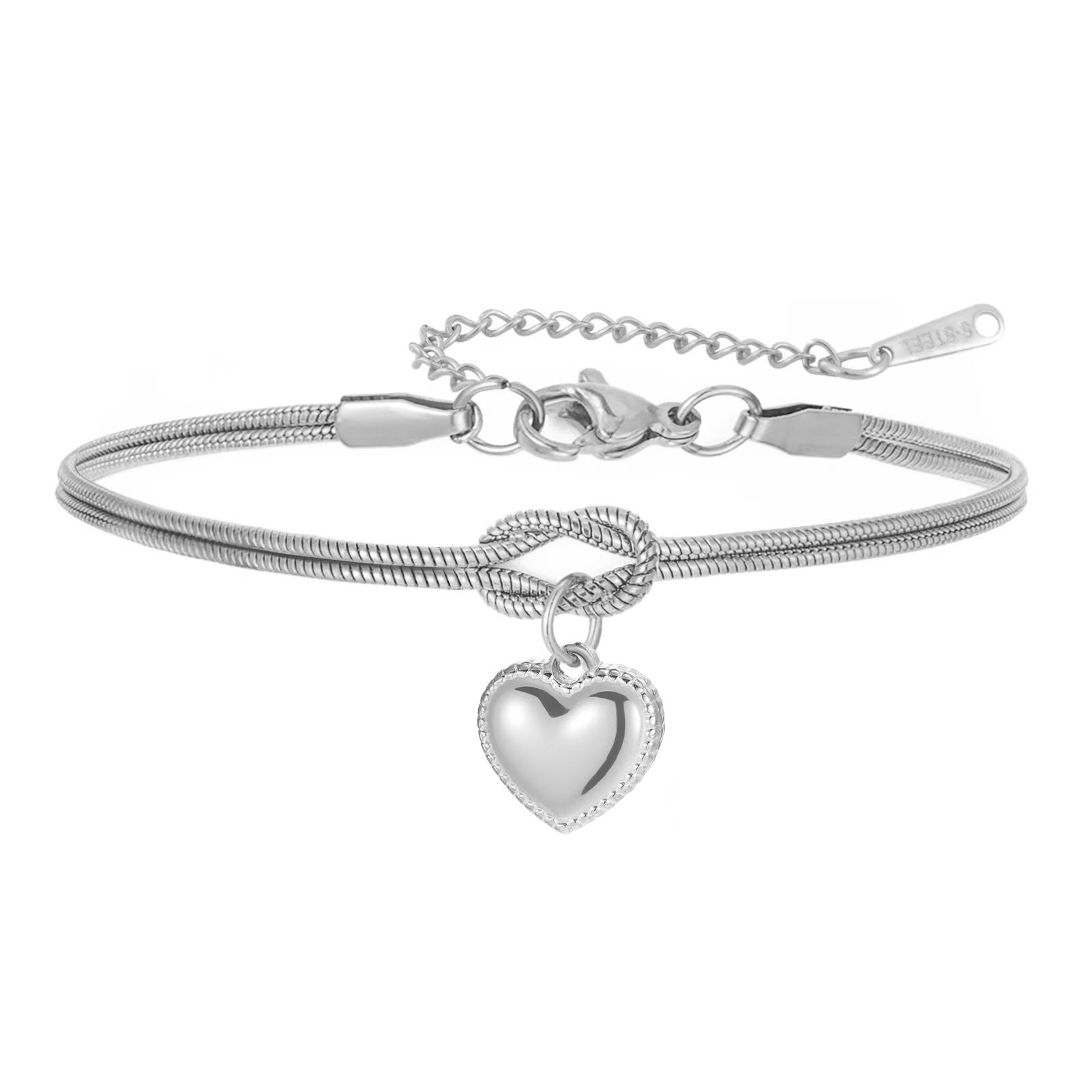 

Teamer Love Heart Charm Bracelet Gold Color Stainless Steel Soft Knot Snake Chain Fashion Couple Anniversary Jewelry Gift New 17-22cm