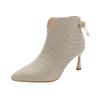 Flat Boots For Women Toe Bowknot Sequined Fabric Fashion Boots Pointed Toe Stiletto High Heel Short Boots For Zapatos De Mujer
