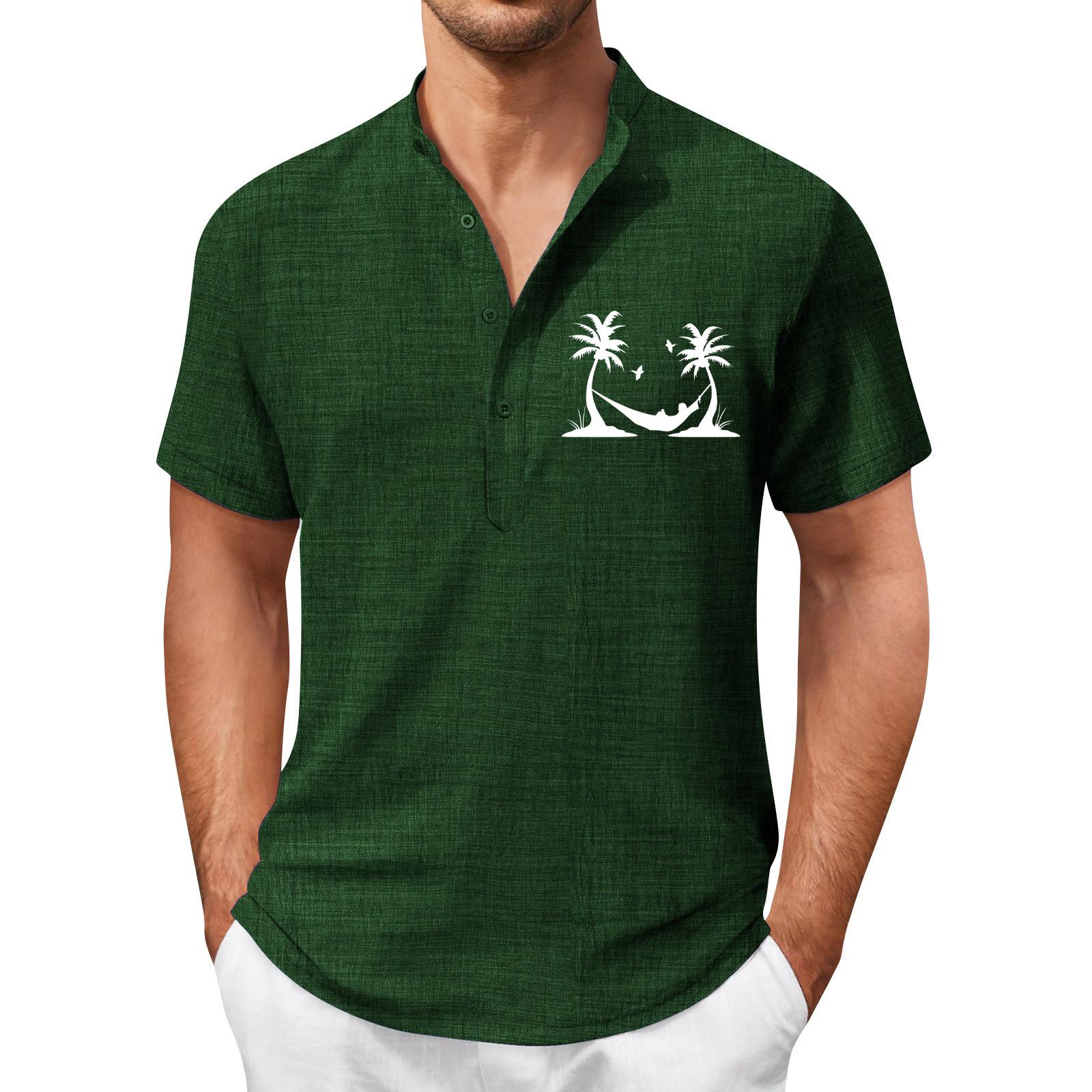 

Мужская летняя рубашка в стиле ретро с 4 пуговицами, открытой планкой и короткими рукавами, топ L армия зеленый