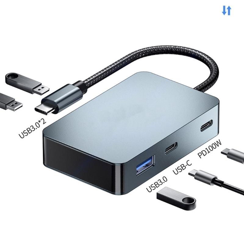 5in1 Docking Station Usb3.0 HUB TypeC Converter 5in1 Dock PD100W USB3.0 for Laptops Tablets Phones