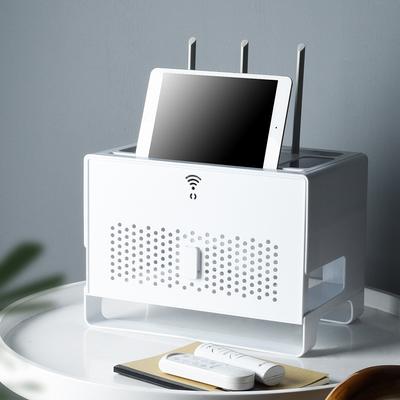 Double-Layer Router Storage Box - Multi-Function WiFi Organizer with Cable Management, Plastic Cover for Power Strips & Modems
