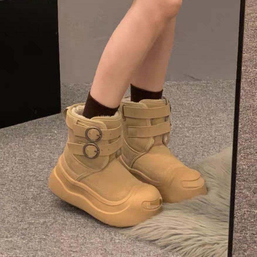 Thick-soled snow boots women's new winter big-headed cotton boots warm, piled, thickened and heightened snow cotton shoes