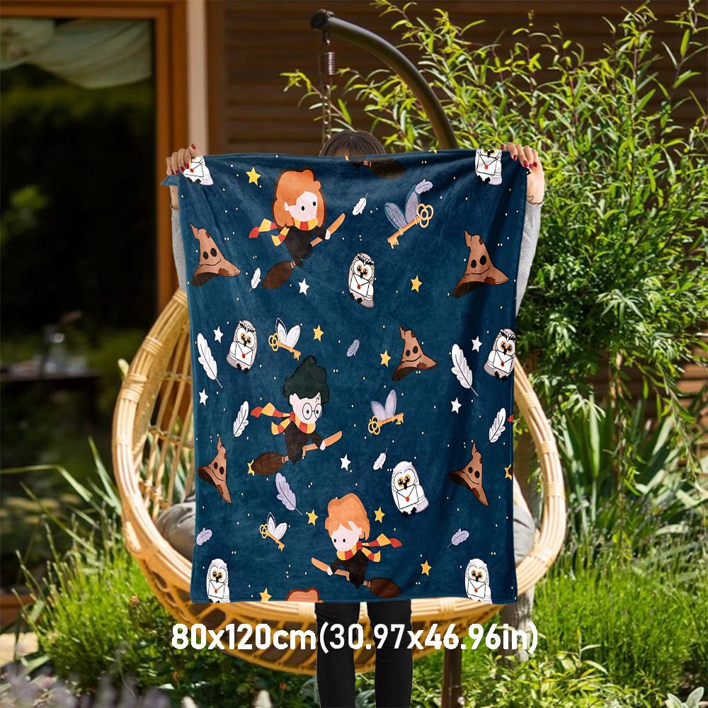 

1pc Hogwarts Sorting Hat Feather Owl Outdoor Flannel Throw Blanket All Season Soft Warmth,Home Decor 1031020 80x120cm