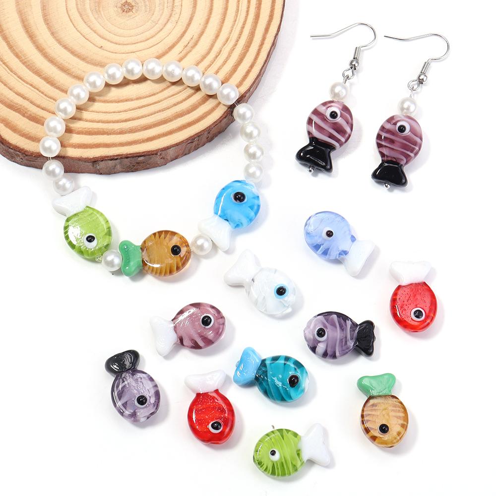 2pcs Fish Glass Beads 13X20mm Cute Colorful Stripe Lampwork Loose Spacer Beads For DIY Jewelry Making Bracelet Necklace Keychain