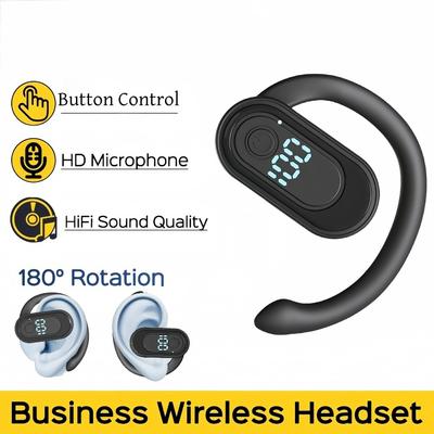 Bluetooth 5.4 Wireless Earphone 180° Rotation Adjustable Left Right Ear Universal Headset LED Display For Sport Business Music