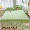 Warm Peach Velvet Clip Skirt Three-Piece Princess Style Lace Bedspread Thickened Short Plush Anti-Slip Mattress Protector Dream Bedding Set