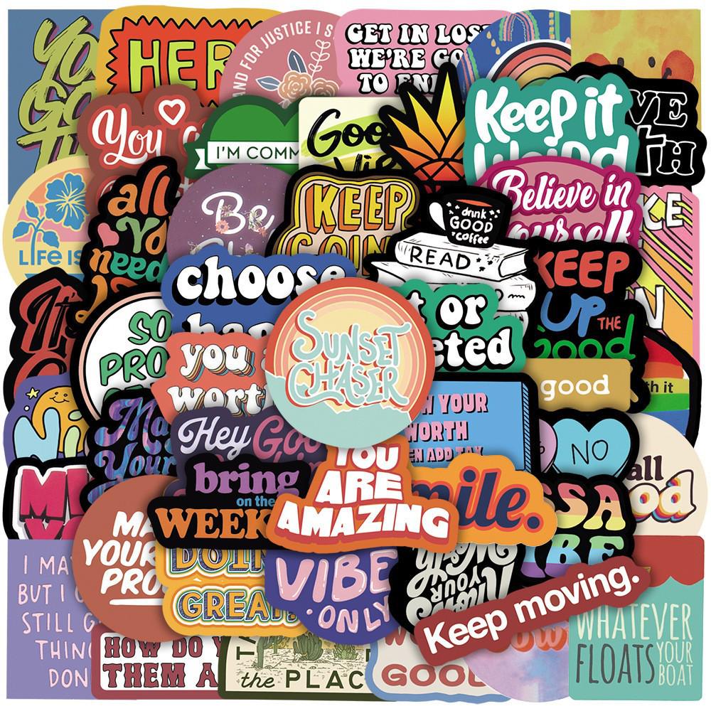 50pcs Waterproof Motivational Graffiti Stickers - Classical Chinese Design for Luggage, Skateboards, Refrigerators, Laptops