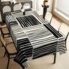 Minimalist Geometric Tablecloth, Black & White Striped Motif, Clean Scalloped Trim, Dirt Resistant, for Kitchen, Party & Modern