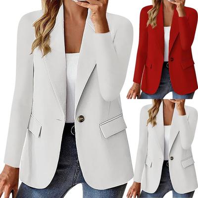 Women's Casual Long Sleeve Button Down Solid Color Lapel Cardigan Jacket Temperament Jacket