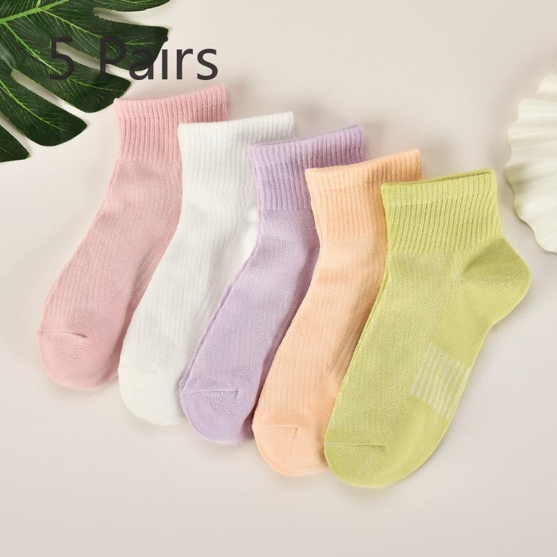 

5 пар женских весенне-осенних простых носков-труб из дышащей сетки, подходящих ко всему, однотонных 5 Pairs