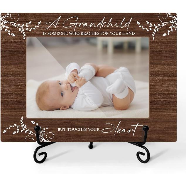 Grandparent Picture Frame Grandparent Gifts, Wooden Photo Frame 4x6 - A Grandchild is Someone Who Reaches For Your Hand But Touches Your Heart,