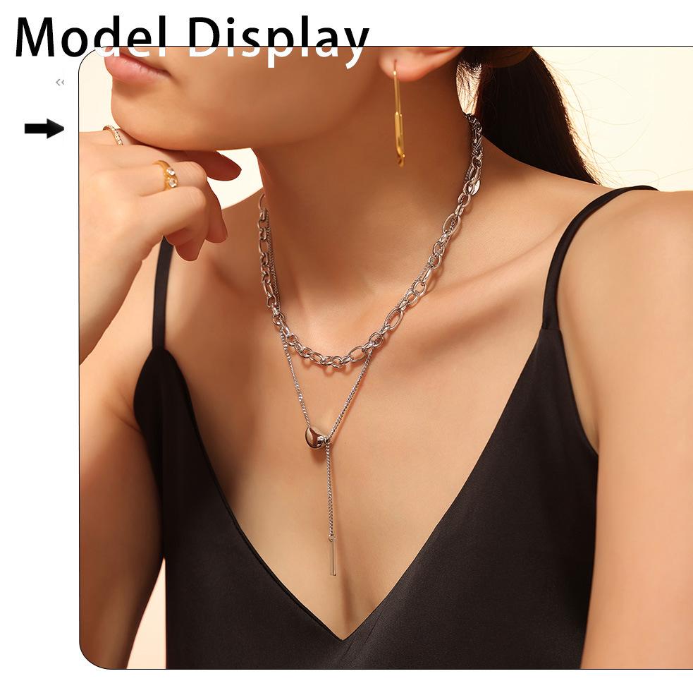 Niche Acacia Bean 18k Gold-Plated Stainless Steel Double Layer Necklace for Women